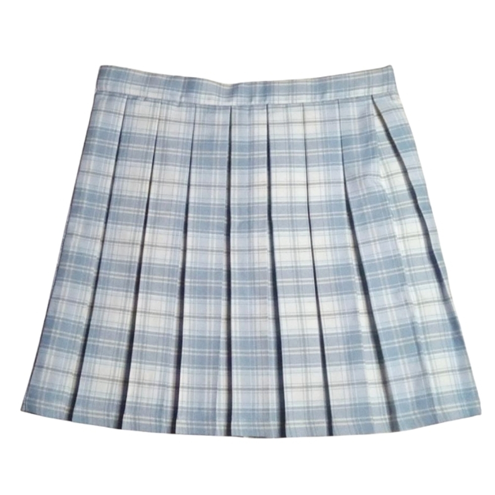 Light Blue Plaid Pleated Mini Skirt